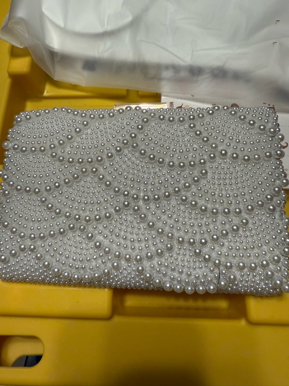 Pearl-Embellished White Evening Clutch